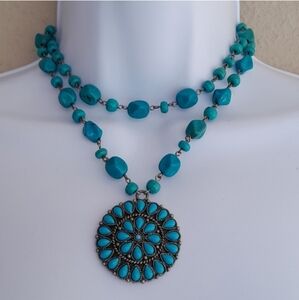 Robert Rose Turquoise Bead SilverTone Necklace